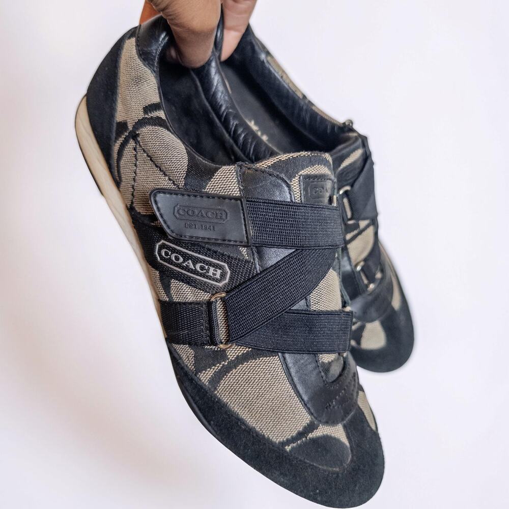 Y2K Coach Kyra Sneakers Black Monogram Strap Shoes Womens 8.5